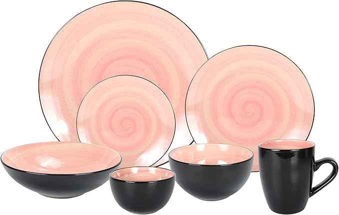 Stoneware Sonoma Dinnerware Set, Black + Speckled Spin Wash (56pc Set, Rose)