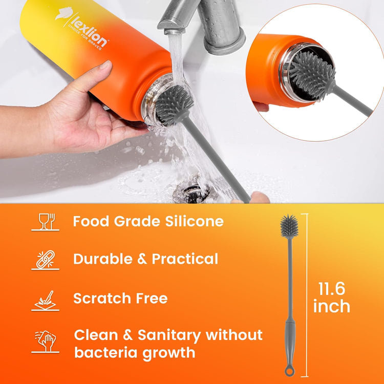 Lexlion 32 Oz Triple Walled Insulated Stainless Steel Fruit Infuser Bottle, Thermal Leaf Infuser, Silicone Sleeve, 3 Lids Leakproof, Metal Mug Gallon