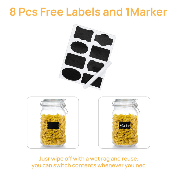 50oz Glass Food Storage Jars with Airtight Clamp Lids (3 Count)