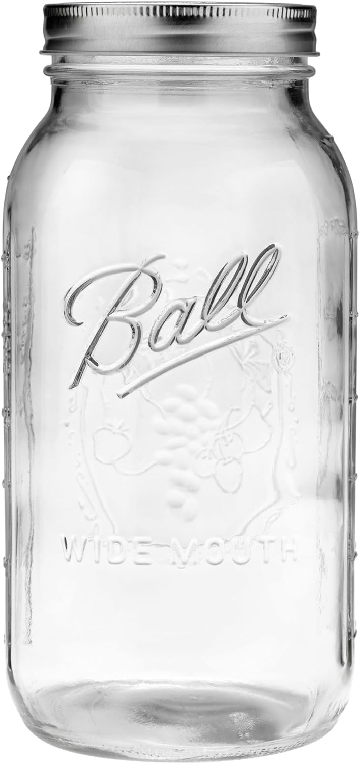 Ball Wide Mouth Glass Mason Jars with Lids and Bands, Used for Canning, Pickling, Juice, Jam, Jelly, Half Gallon Size 64 Ounce (Pack of 4)