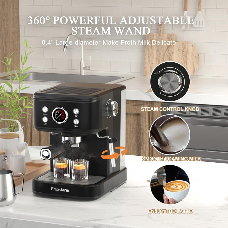Espresso Machine Latte Coffee Makers 20 Bar, 2 IN 1 Professional Cappuccino Machine and Milk Frother Steam Wand Compatible for NS Original Capsules for Home Brewing - Black