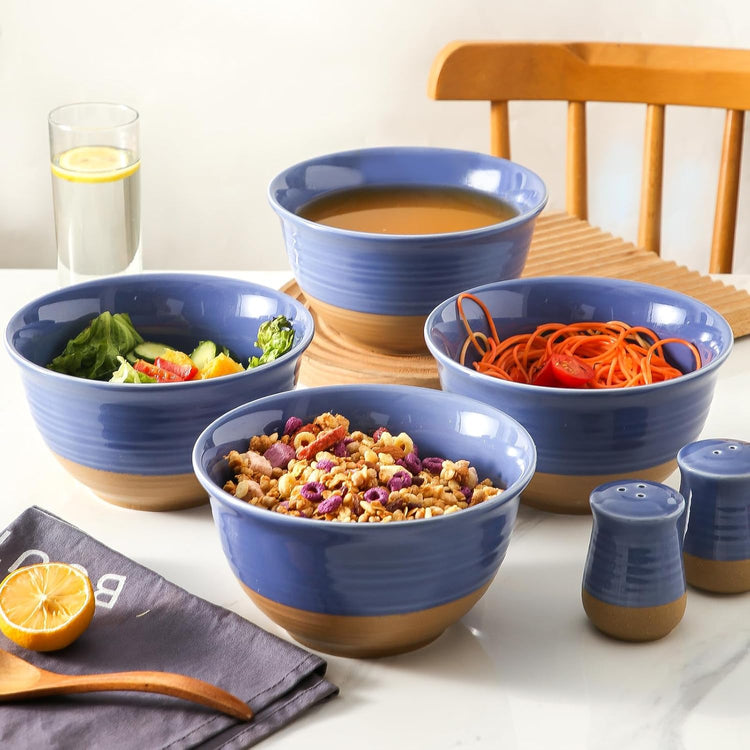Hasense Large Soup Bowls, 7 Inch Ceramic Salad Serving Bowls, 40 oz Pasta Bowls Set of 4, Cereal Pho Ramen Noodle Popcorn Bowls for Kitchen, Dishwasher Microwave Safe, Purple