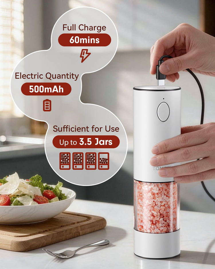 Larger Capacity Rechargeable Electric Salt and Pepper Grinder Set