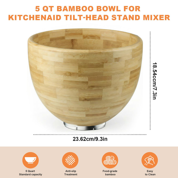 5 Qt Solid Wood Mixing Bowl Compatible with KitchenAid Tilt