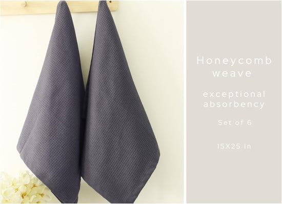 PurpleEssences Waffle Weave Kitchen Towel, 100% Cotton - 15 x 25 Inches, with Hanging Loop Ultra Soft Absorbent Quick Drying Dish Cloth, Tea and Hand Towels, 4 Pack - Spring Summer - Dark Grey - Nestoria