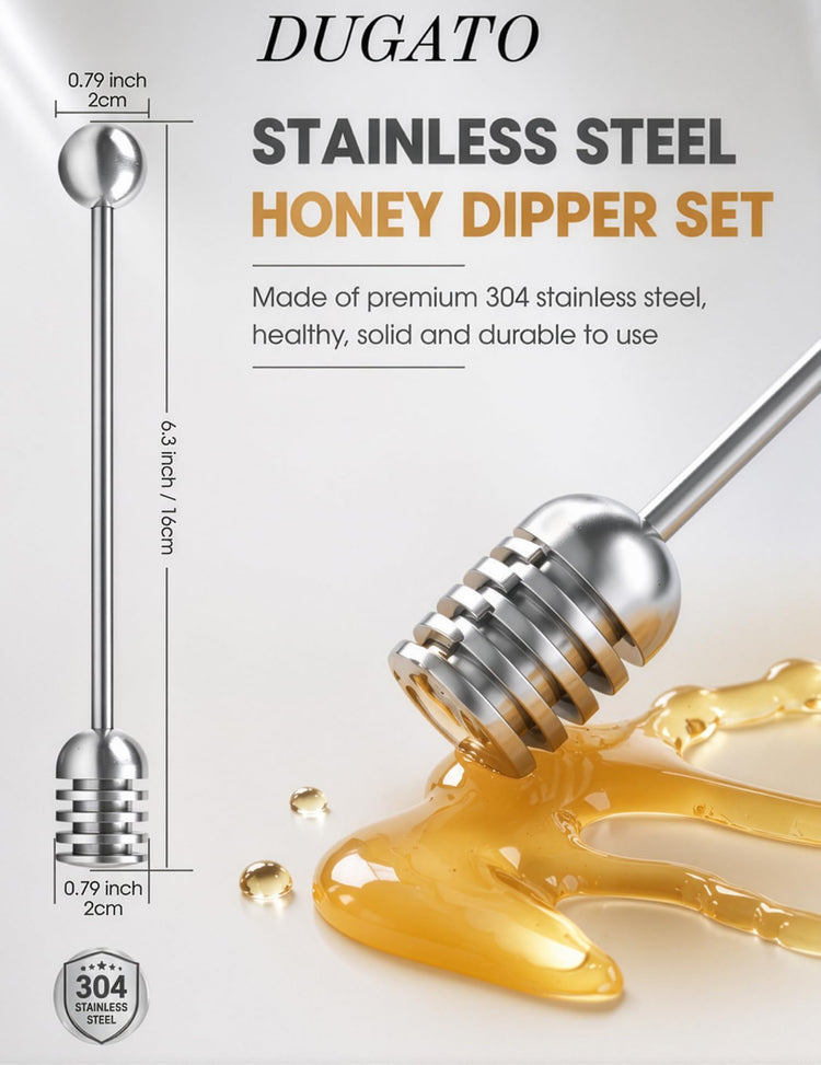 Honey Dipper 6.3 in 304 Stainless Steel Syrup Server Stick (2 Count)