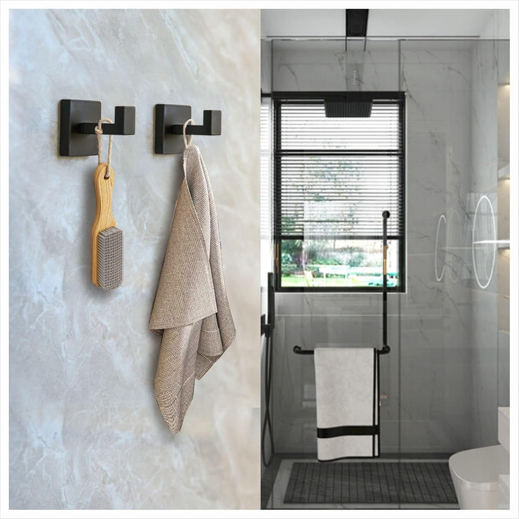 Matte Black Robe & Towel Hooks, Heavy Duty SUS 304 Stainless Steel, Wall Mounted, 2 Pack, Modern Design for Bathroom, Kitchen, and Bedroom