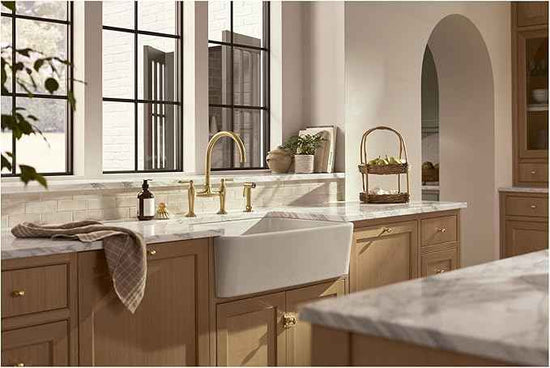 Kohler K28356-2MB Edalyn by Studio McGee 1.5 GPM Widespread Bridge Kitchen Faucet - Includes Side Spray Vibrant Brushed Moderne Brass