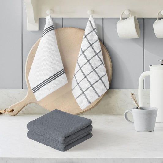 Artoid Mode Ring Spun Cotton Grey Dishcloth Kitchen Towels, 12x12 Inch Ultra Soft Absorbent Quick Drying Household Cleaning Kitchen Rags Set of 6 - Nestoria