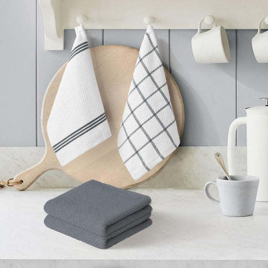 Artoid Mode Ring Spun Cotton Grey Dishcloth Kitchen Towels, 12x12 Inch Ultra Soft Absorbent Quick Drying Household Cleaning Kitchen Rags Set of 6 - Nestoria