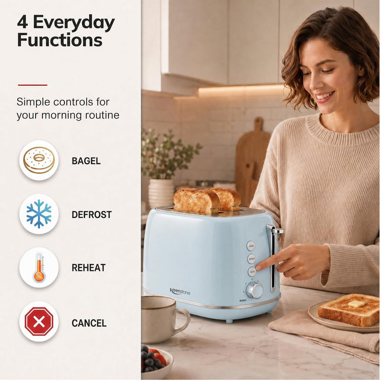 Retro 2 Slice Stainless Steel Toaster with 6 Bread Shade Settings