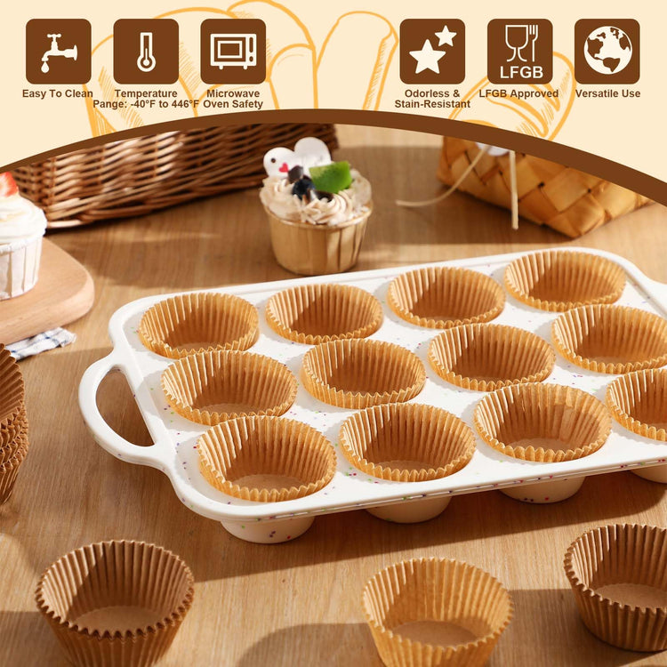 2 Silicone Muffin Pans for Baking with 200 Mini Cupcake Liners (2 Count)