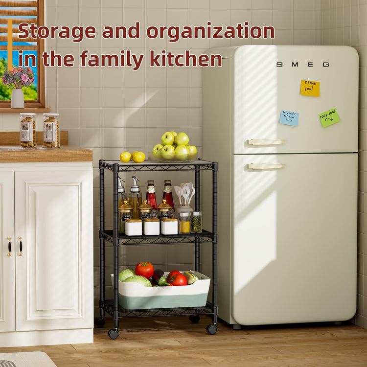 Small Wire 3 Adjustable Shelves Pantry Metal Shelf Floor Organizer
