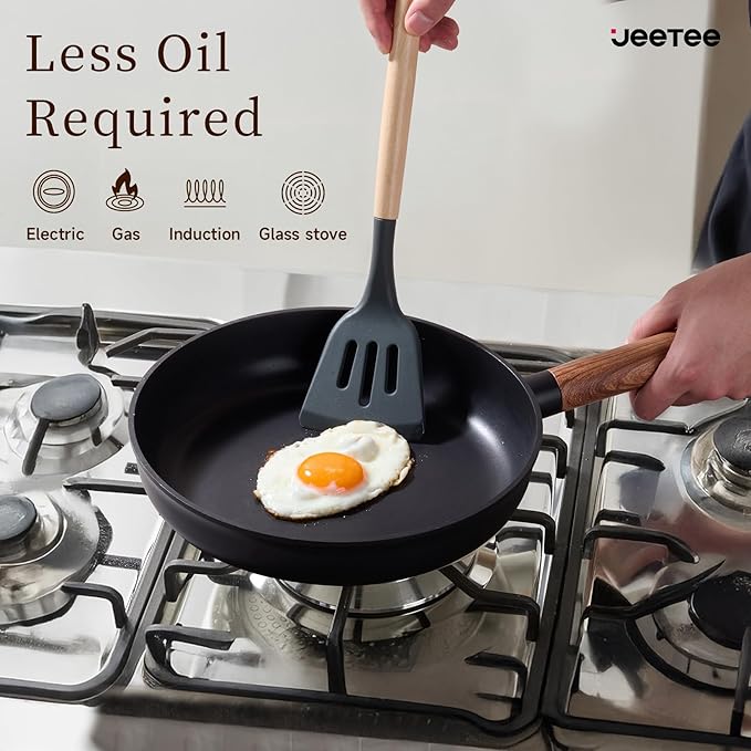 JEETEE Ceramic Cookware Set, 15 PCS Pots and Pans Set Non Stick with Removable Handles, Non Toxic Induction Kitchen Cookware Sets, Oven Safe PFAS/PFOA Free Black