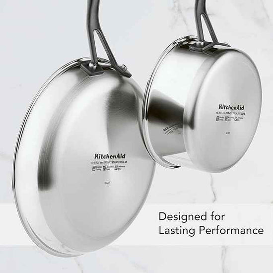 KitchenAid 5-Ply Clad Stainless Steel Stainless Steel Induction Saute Pan with Lid, 5 Quart - Polished Stainless Steel