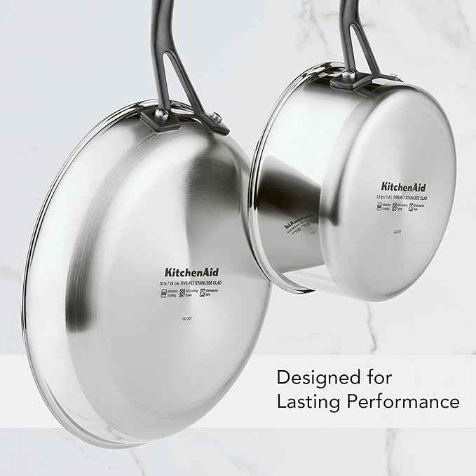 KitchenAid 5-Ply Clad Stainless Steel Stainless Steel Induction Saute Pan with Lid, 5 Quart - Polished Stainless Steel