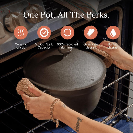 Our Place Perfect Pot - 5.5 Qt. Nonstick Ceramic Sauce Pan with Lid | Versatile Cookware for Stovetop and Oven | Steam, Bake, Braise, Roast | PTFE and PFOA-Free | Toxin-Free, Easy to Clean | Char - Nestoria
