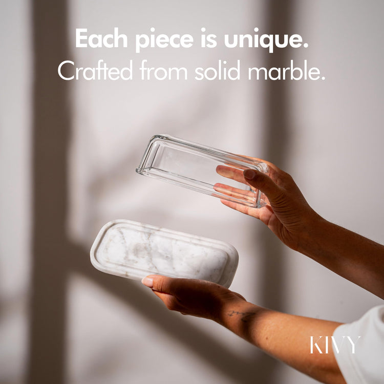 Butter Dish White Marble & Glass
