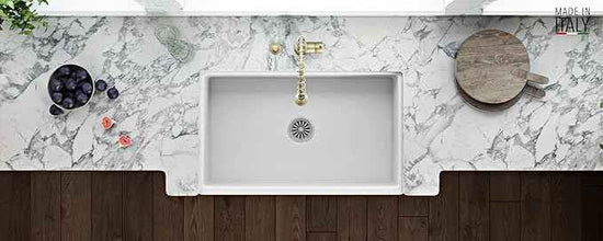 Ruvati 33 x 20 inch Fireclay Reversible Farmhouse Sink - Apron-Front Single Bowl Kitchen Sink - Resistant to High Temperatures - White - Made in ITALY - RVL2300WH