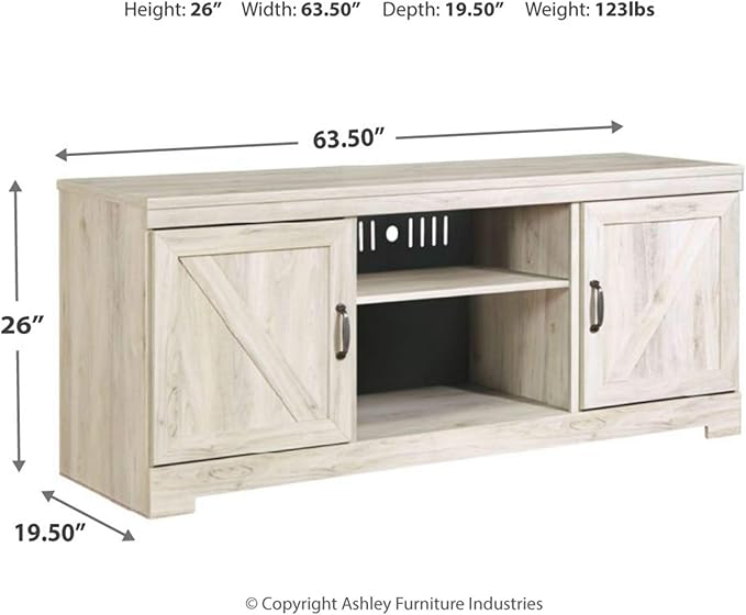 Signature Design by Ashley Bellaby Farmhouse TV Stand with Fireplace Option Fits TVs up to 60", Whitewash