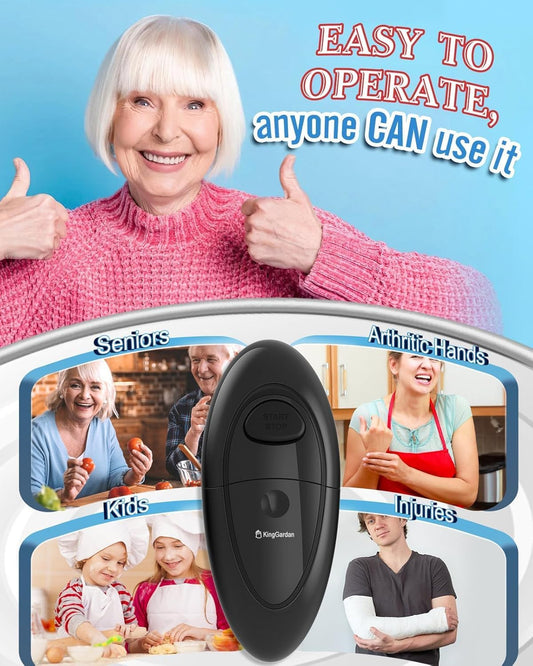 Effortless One-Touch Electric Can Opener, Safety Automatic Can Opener with Smooth Edge Fits All Cans Sizes, Battery operated Can Opener for Seniors with Weak Hands,Arthritis (black)