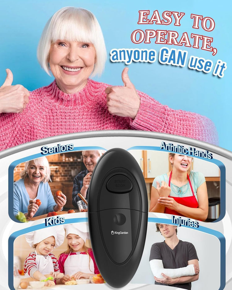 Effortless One-Touch Electric Can Opener, Safety Automatic Can Opener with Smooth Edge Fits All Cans Sizes, Battery operated Can Opener for Seniors with Weak Hands,Arthritis (black)