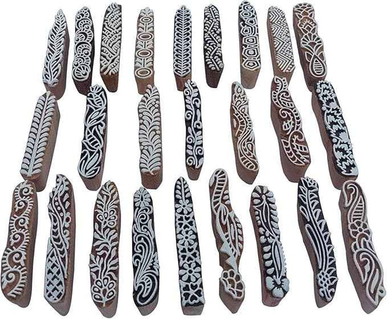 Royal Kraft Border Wooden Block Printing Stamps (Set of 25) - DIY Henna Fabric Textile Paper Clay Pottery Blocks Bulk01_25E