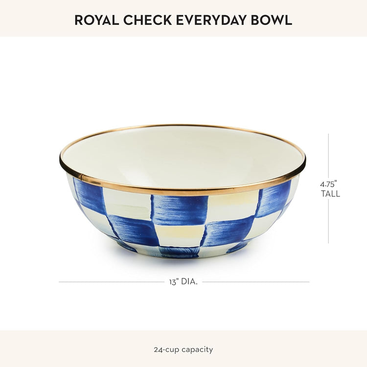 MACKENZIE-CHILDS Enamel Everyday Bowl, Serving Bowl for Entertaining, Extra Small, Blue-and-White Royal Check