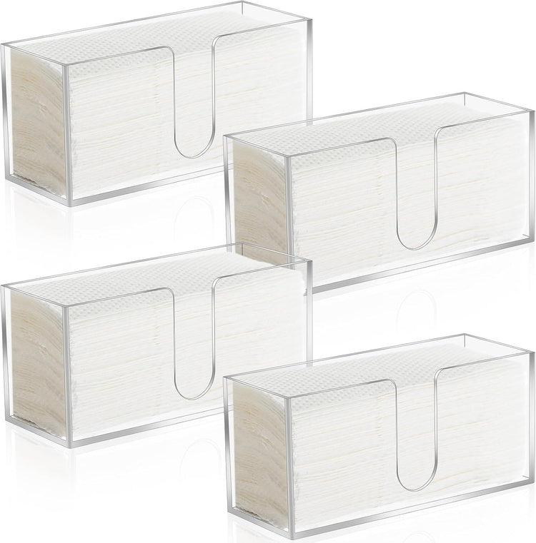4Pack Acrylic Countertop Paper Towel Dispenser, Folded Paper Towel Dispenser Clear Trifold Napkin Holder, Suitable for Z-fold, C-fold or MultiFold Trifold Paper Towels for Bathroom Toilet and Kitchen