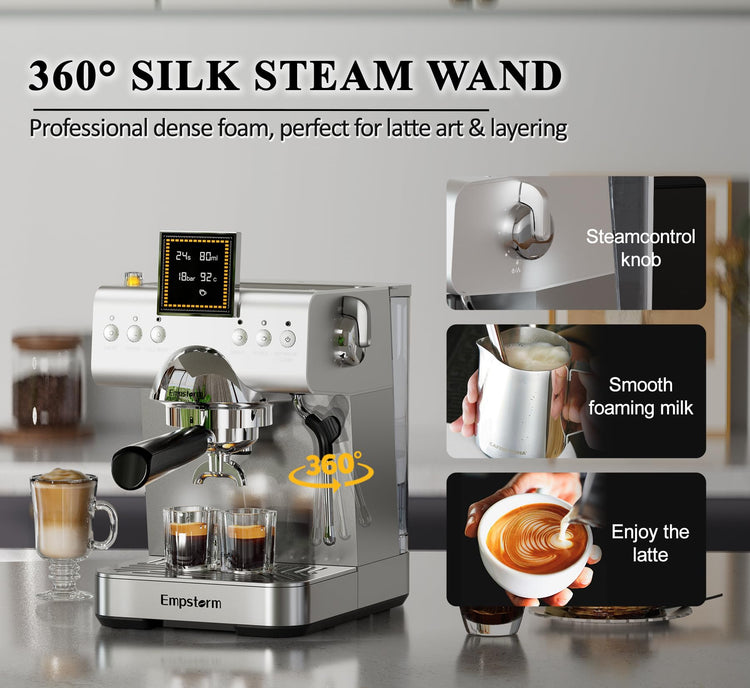 CB2 20 Bar Espresso Machine with Milk Frother Steam 1350W Silver