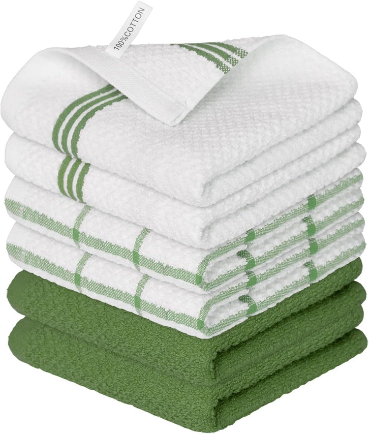 Artoid Mode Ring Spun Cotton Green Dishcloth Kitchen Towels, 12x12 Inch Ultra Soft Absorbent Quick Drying Household Cleaning Kitchen Rags Set of 6 - Nestoria