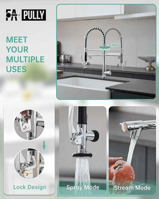 Fapully Chrome Kitchen Faucet with Sprayer,Commercial Single Handle Pull Down Kitchen Sink Faucet