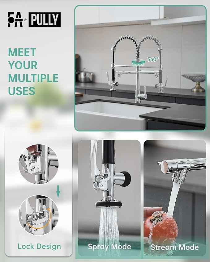 Fapully Chrome Kitchen Faucet with Sprayer,Commercial Single Handle Pull Down Kitchen Sink Faucet