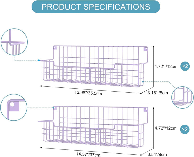 Spice Rack Wall Mount, Spice Organizer for Cabinet & Pantry Door, Set of 4 Hanging Spice Rack Saving Space for Kitchen, Purple