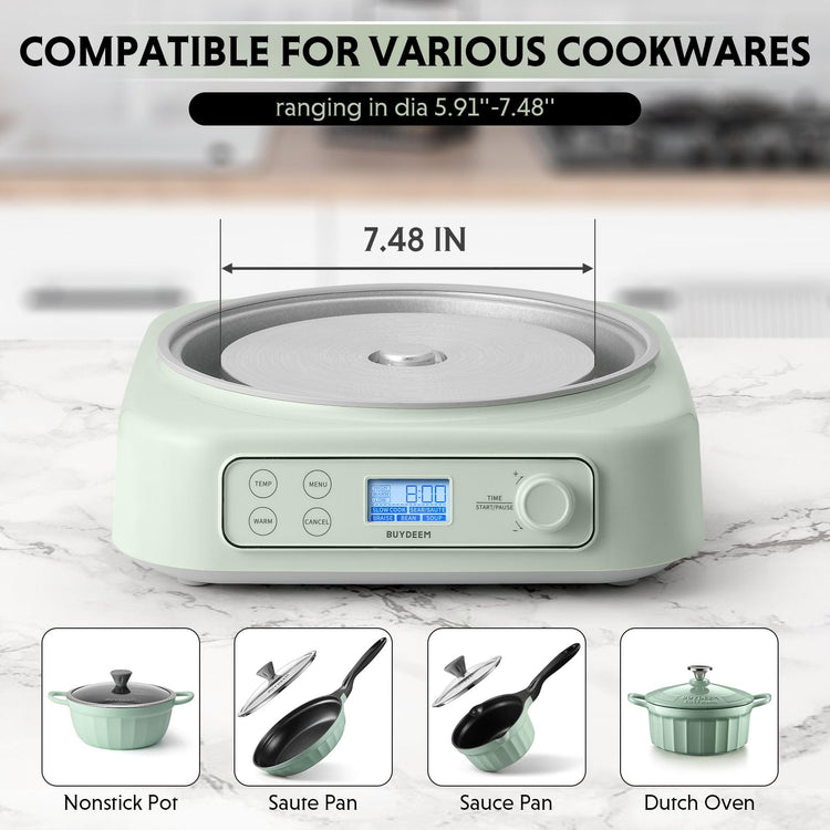 LP55 5-in-1 Slow Cooker, Compatible with Various Cookwares, Multi-Cooker with Two Temperature Settings, Auto Keep Warm for 2H, Cozy Greenish, Pot Not Included