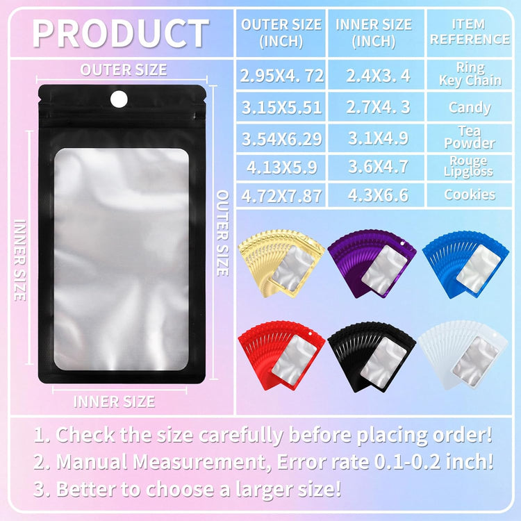 200 Pack Resealable Mylar Holographic Bags Food Storage Smell Proof Bags with Front Window Foil Packaging Pouch for Candy Sample Jewelry Small Business 4.72×7.87 Inch, Red