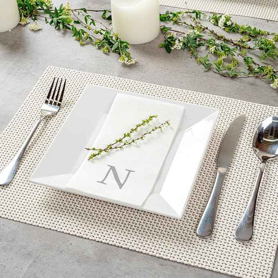 Luxenap 15.8 X 7.9 Inch Linen-Feel Guest Towels, 2000 Lettered Hand Towels - Silver Letter 'N', Sans Serif Font, White Paper Dinner Napkins, airlaid, For Restrooms And Tables - Restaurantware