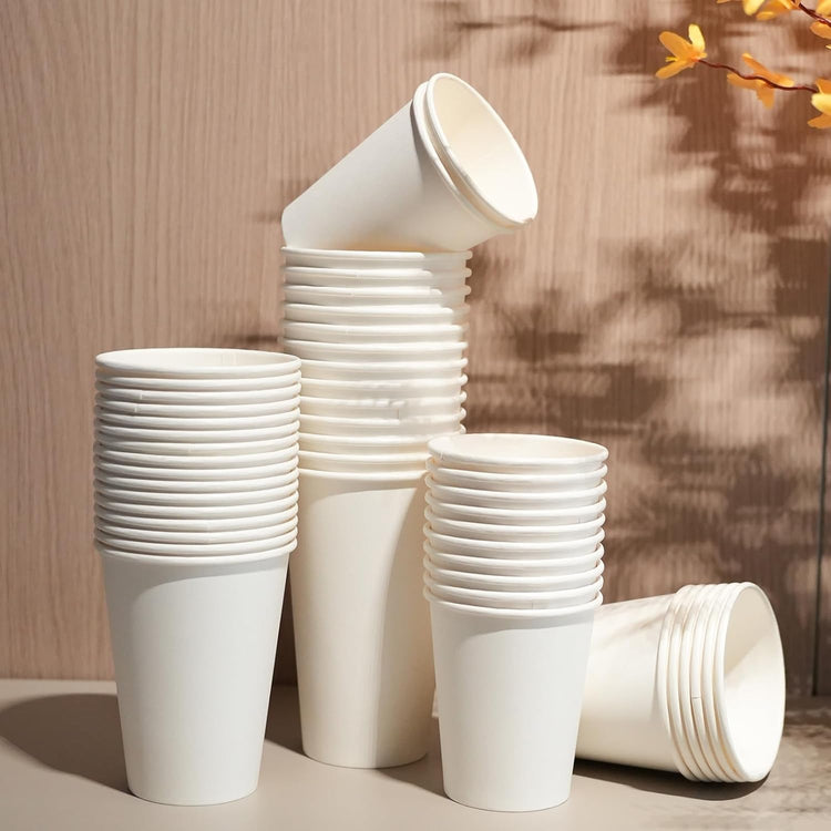 100 count 12 oz Coffee Cups, Leak-Proof Paper Cups 12 oz, Sturdy White Disposable Paper Coffee Cups for Cold and Hot Drinks
