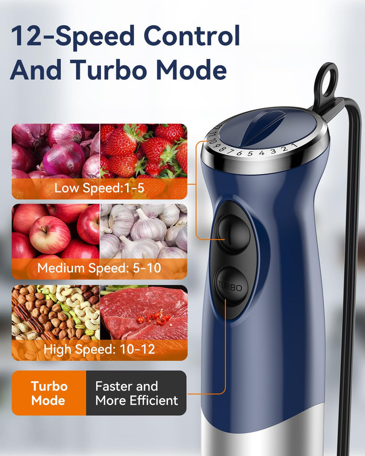 Immersion Blender Handheld 1000W 5 in 1 Corded Stick Hand Blender Kitchen with 12 Speed