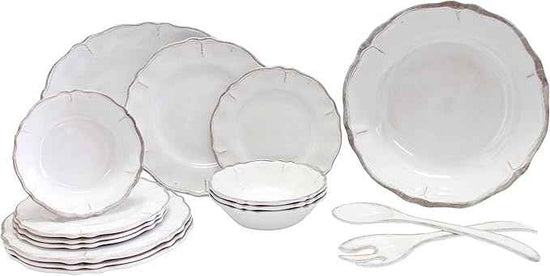 Le Cadeaux 16 Piece Luxury Melamine Dinnerware Set, Service for 4 (Rustica Antique White)
