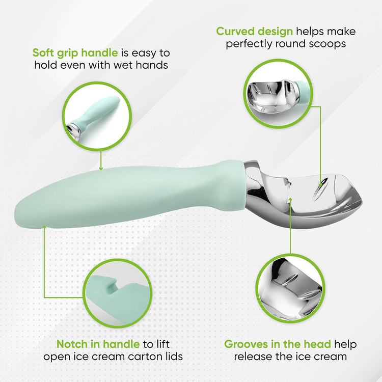Spring Chef Heavy Duty Ice Cream Scoop with Comfortable Handle, Premium Ice Cream Scooper for Cookie Dough, Frozen Yogurt, Gelato, Sorbet, Melon - Dishwasher Safe Kitchen Tools - 2 Pack - Mint