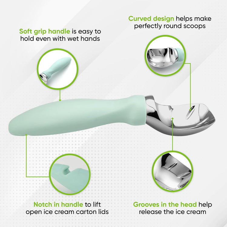 Heavy Duty Metal Ice Cream Scoop with Soft Grip Handle