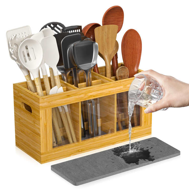 Bamboo Utensil Holder & Silverware Organizer