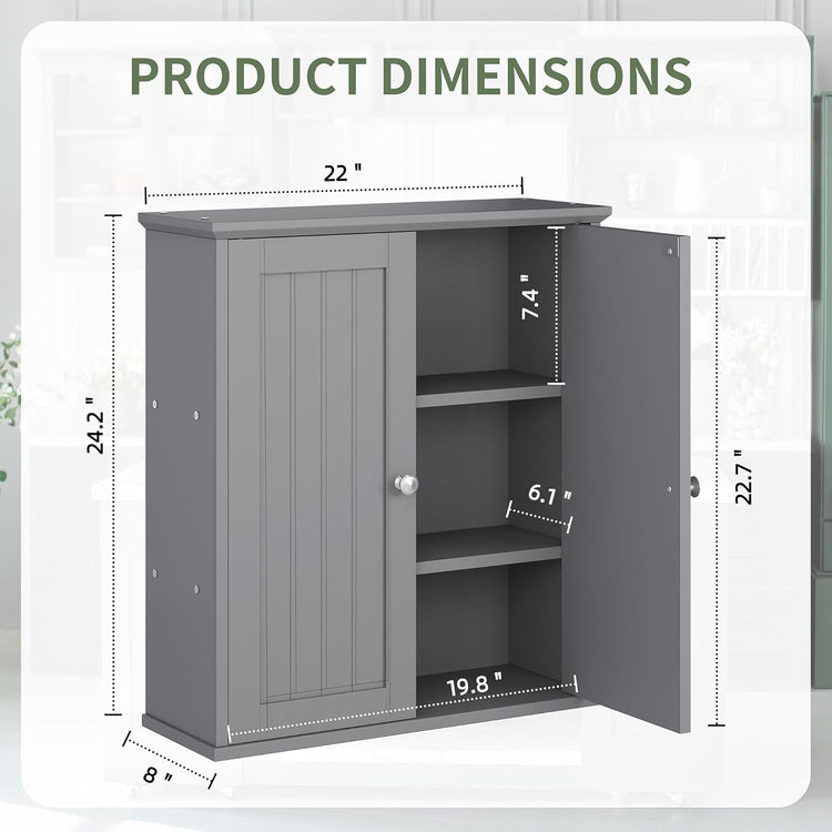 Meilocar Bathroom Wall Cabinet, Bathroom Cabinet Wall Mount, Over Toilet Space Saver Storage Cabinets Wall Mounted, Wood Medicine Cabinets with Doors, Grey