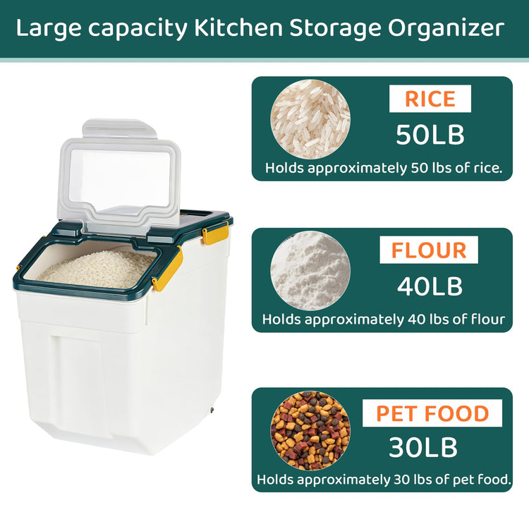 50 Pound Large Food Grade Container for Rice Flour Sugar (2 Count)