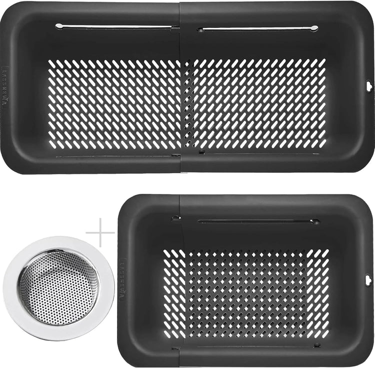 LASSHSWA Collapsible Colander and Strainer for Kitchen, Over the Sink Strainer Basket for Kitchen, Fruit Pasta Food Strainer Expandable Plastic Colander with A Sink Drain Strainer Stainless Steel