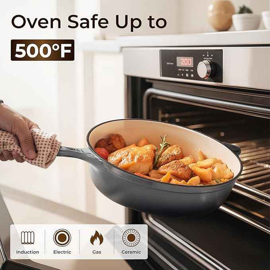 Kitchen Academy 7Pcs Enameled Cast Iron Cookware Sets - Non Toxic Pots and Pans Set, Grey Induction Nonstick Cookware Set, PFOA&PFAS Free