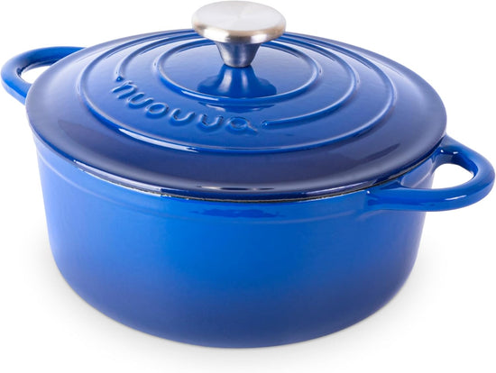 Cast Iron Dutch Oven with Lid – Non-Stick Ovenproof Enamelled Casserole Pot – Sturdy Dutch Oven Cookware – Dark Blue, 3.1-Quart, 22cm – by Nuovva - Nestoria