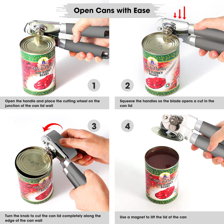 Heavy Duty Hand Can Opener Manual with Magnet Lid Remover