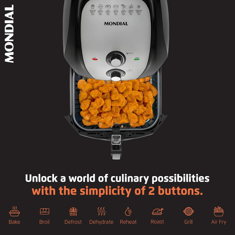 Air Fryer - 8.6 Quart Extra-Large Air Fryer, 2 Simple Dial Controls, 1800 Watts - Quick Heat Circulation Technology, Low Fat Cooking Less Calories - Removable Squared Basket - Black